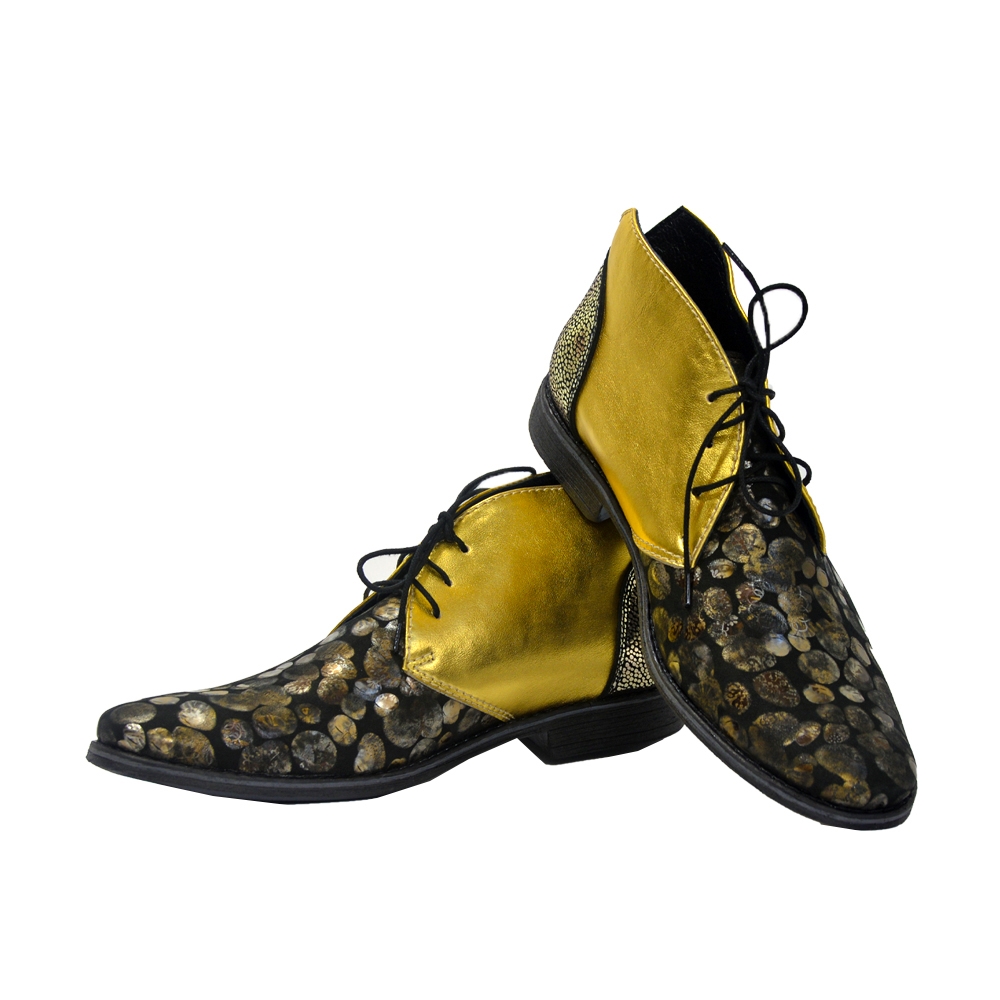 Gold Men's Ankle Chukka Boots - Handmade Italian Leather Colorful Shoes - Modello di Diorro - PeppeShoes