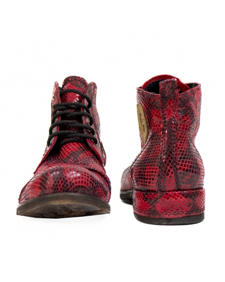 Modello No. 196 - Red Lace-Up Ankle Boots - Cowhide Smooth Leather