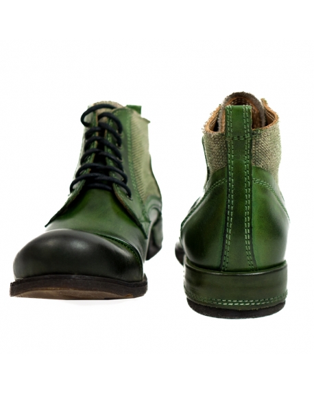 Modello No. 264 - Green Lace-Up Ankle Boots - Cowhide Hand Painted