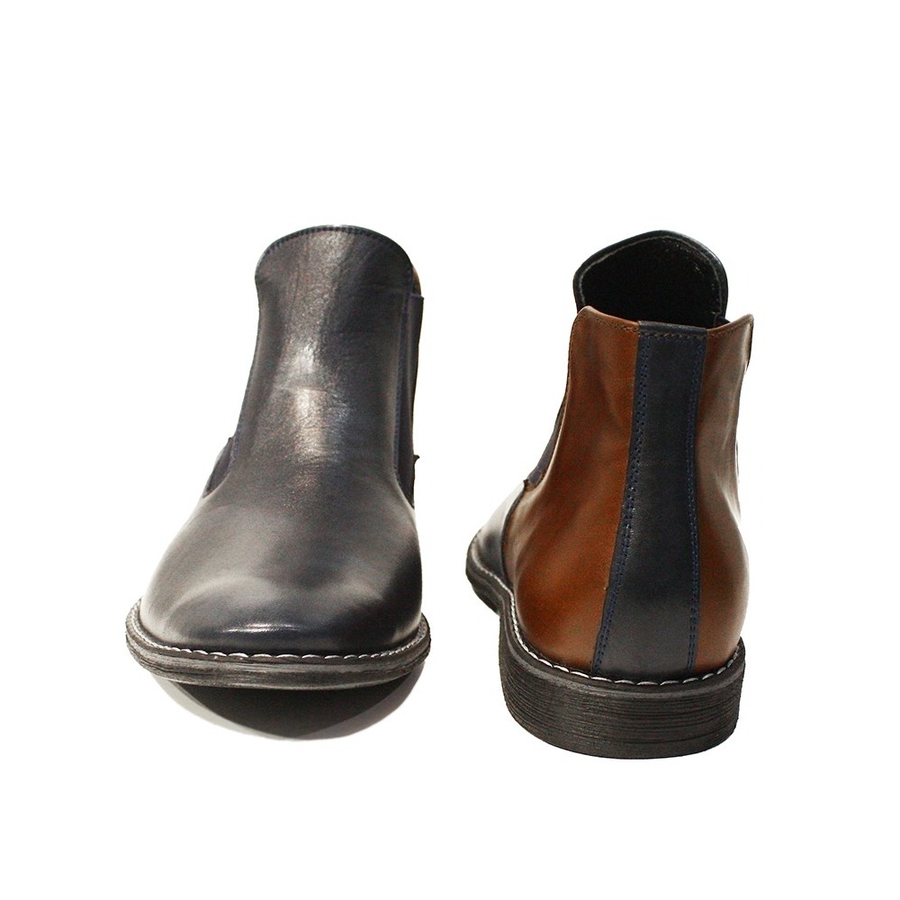 Modello Gilberto - Navy Blue Slip-On Ankle Chelsea Boots - Cowhide ...