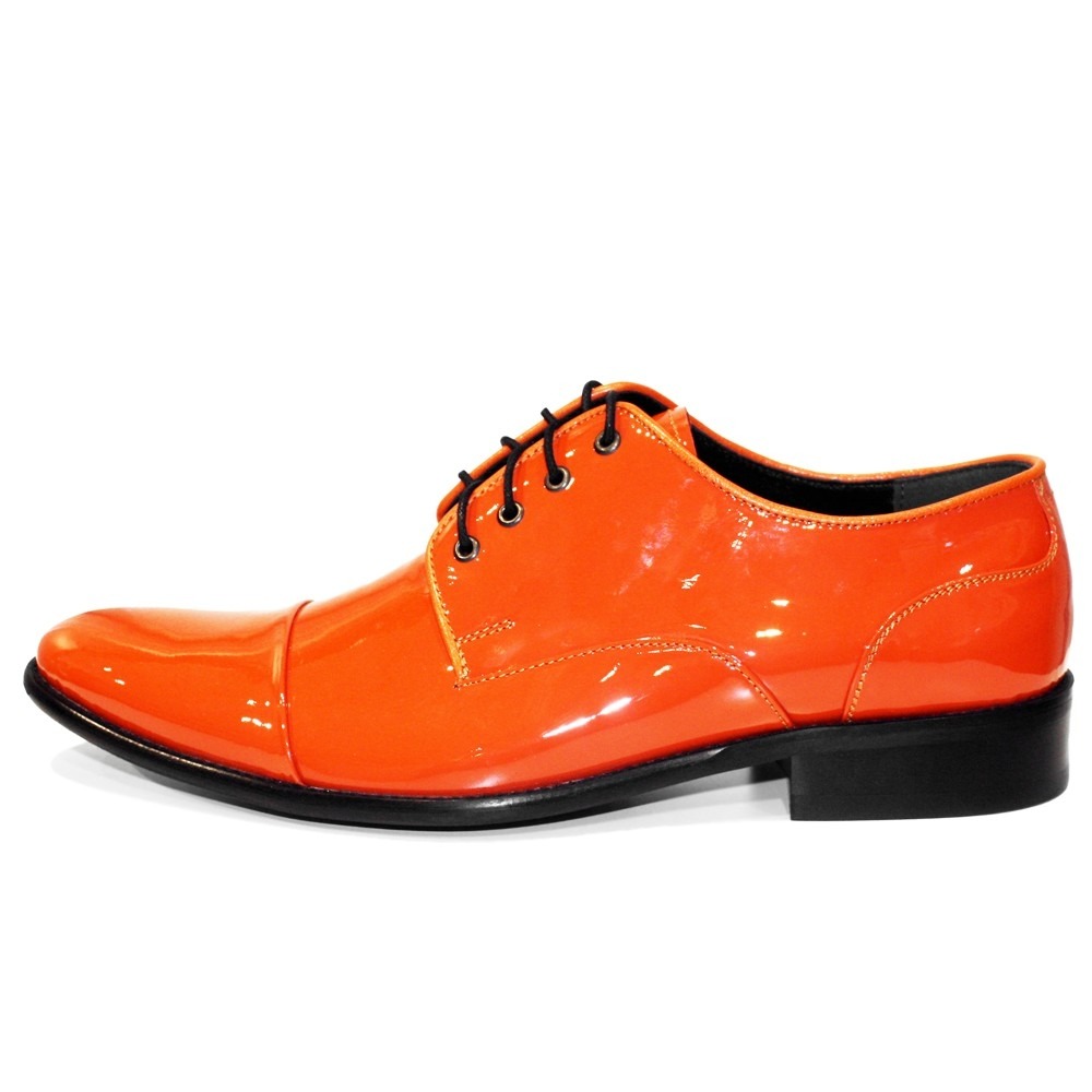 Handmade Colorful Italian Leather Oxford Dress Shoes Orange Modello Mandaro 