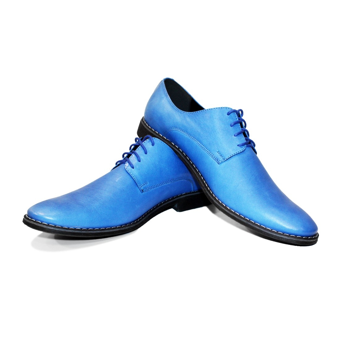 Modello Lunto - Blue Lace-Up Oxfords Dress Shoes - Cowhide Smooth Leather