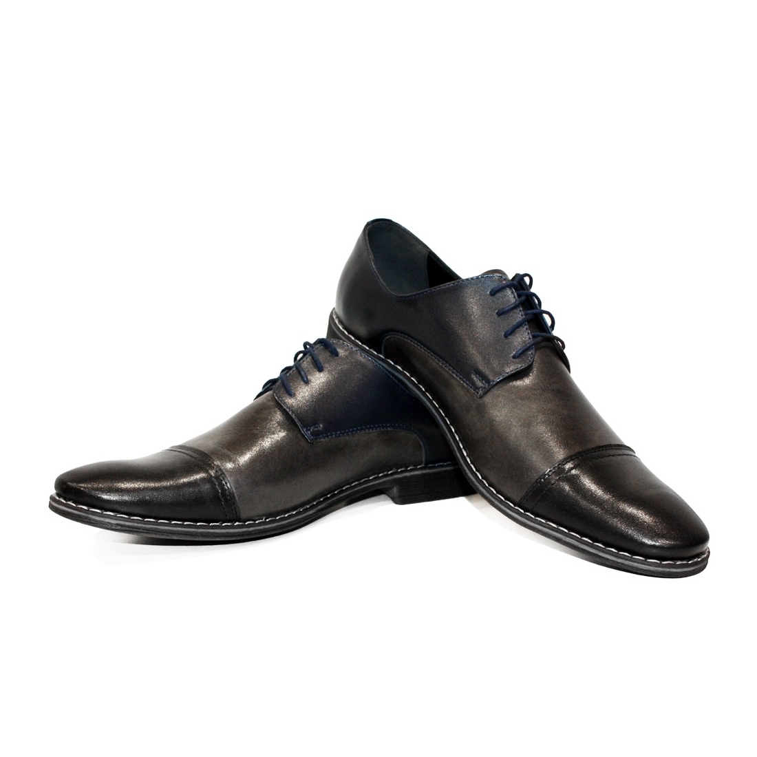 Modello Barillo - Navy Blue Lace-Up Oxfords Dress Shoes - Cowhide ...