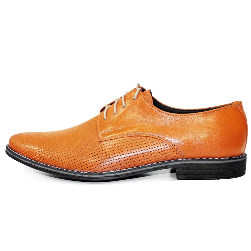 Handmade Colorful Italian Leather Oxford Dress Shoes Orange Modello Mandaro 